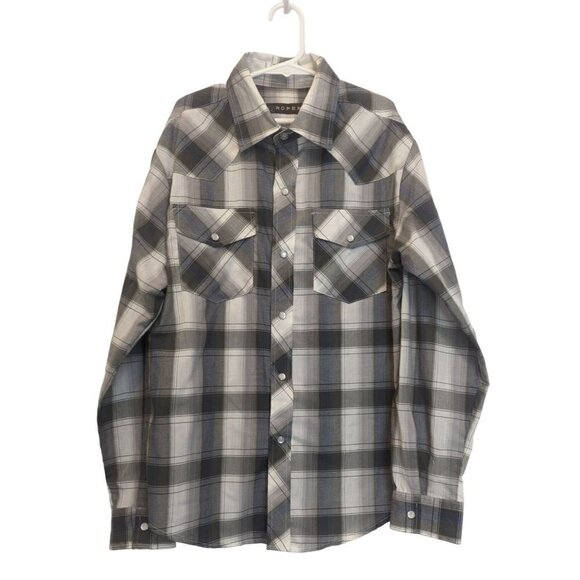 Roper Boys' Multi Plaid Long Sleeve Woven Western Shirt Grey Large 12-14 - Picture 1 of 6